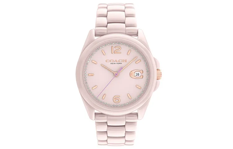COACH GREYSON Wrist Watches Quartz Movement Ceramic Strap Pink Watch Dial Women's Watch 30m Water Resistant