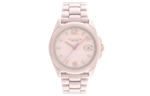 COACH GREYSON Wrist Watches Quartz Movement Ceramic Strap Pink Watch Dial Women's Watch 30m Water Resistant