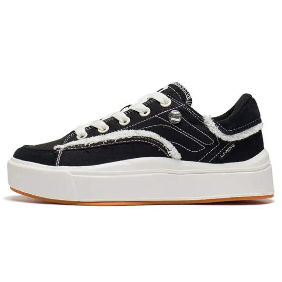 LINING Comfy Skateboard Shoes Women's Low-Top Black/Snow White
