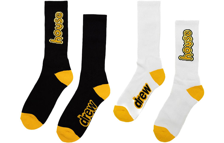 Drew House Letter Logo Series 2 Pack Cartoon Font Socks White/Black Crew Socks Unisex 2 Pack Multicolor