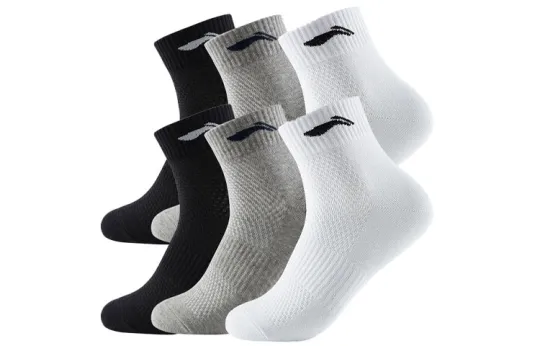 Li Ning Crew Socks Men's Black/Gray/White