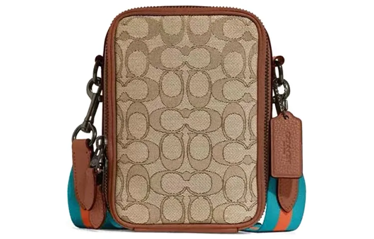 COACH Stanton Classic Canvas With Leather And Pebbled Leather Cell Phone Pouch, Shoulder Bag, Crossbody Bag Mini Men's