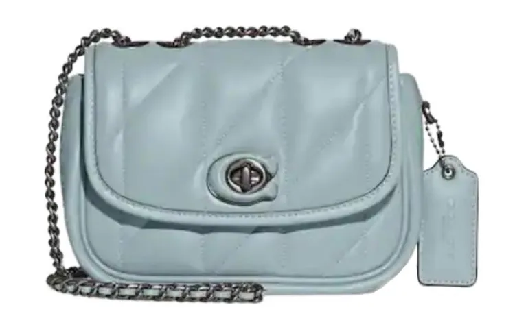COACH Pillow Nappa Soft Leather Crossbody Bag, Shoulder Bag Medium Women's Light Blue