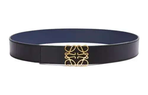 LOEWE Anagram Cow Leather Belts Men's Black/Ocean Blue Width 4cm