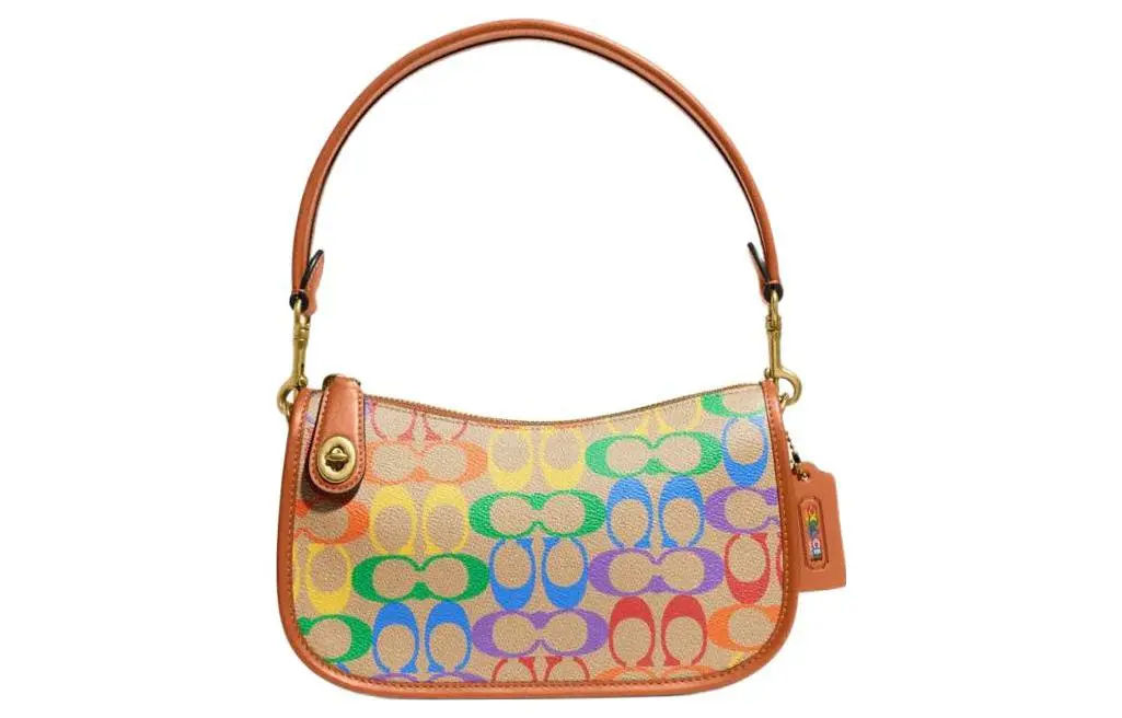 COACH Swinger Coated Canvas Pochette Shoulder Bag Handbag, Crossbody Bag Shoulder Bags Small Women's Brown Rainbow