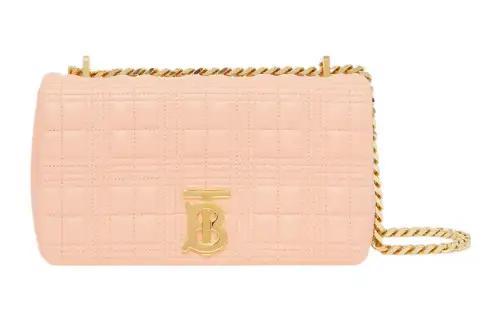 Burberry Lola Bag Metal Chain Lambskin Handbag, Shoulder Bag, Crossbody Bag Small Women's Peach Pink