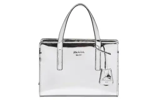 PRADA Re Edition Shiny Leather Handbag Mini Women's Silver