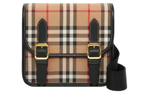 Burberry Cotton With Leather Messenger Bag, Crossbody Bag, Shoulder Bag Kids' Archive Beige