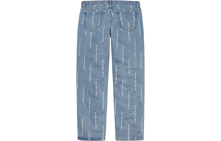 Штаны Supreme FW20 Week 15 Logo Stripe Jacquard Regular Jean (синий) — фото 4