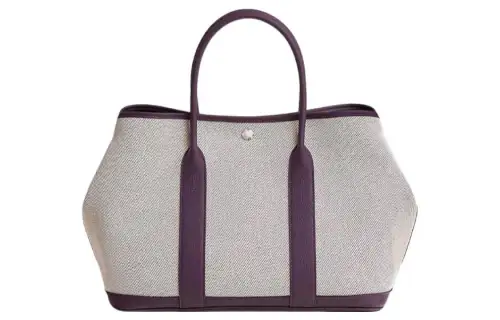 HERMES Garden Party Officier Canvas With Negonda Calfskin Handbag 30 Women's Black/Beige Gray