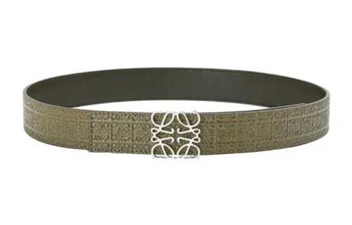 LOEWE Embossed Silk And Smooth Calfskin Leather Belts Men's Green Width 3.5cm