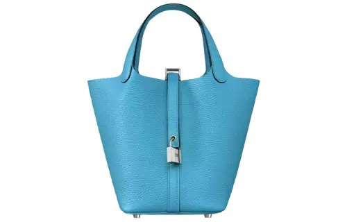 HERMES Picotin Lock Clemence Bullock Leather Basket Bag, Bucket Bag, Handbag Women's 0F Bleu Frida Blue