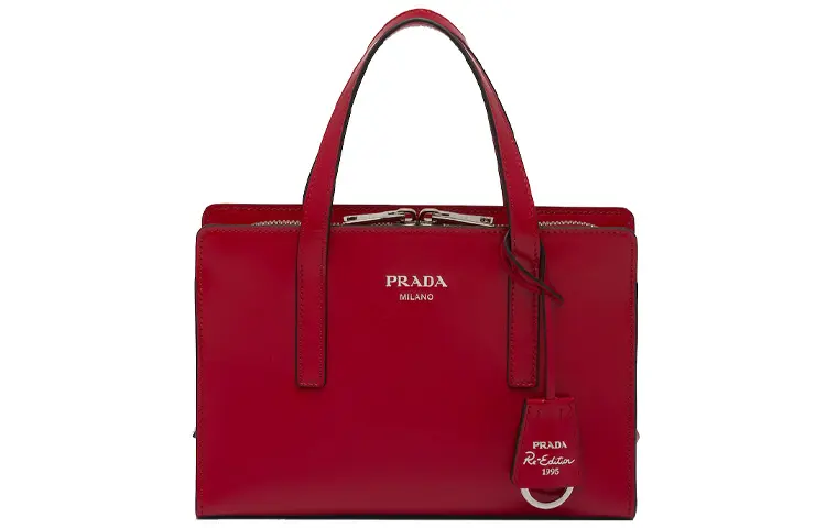 PRADA Re Edition Shiny Leather Handbag Regular Women's Scarlet