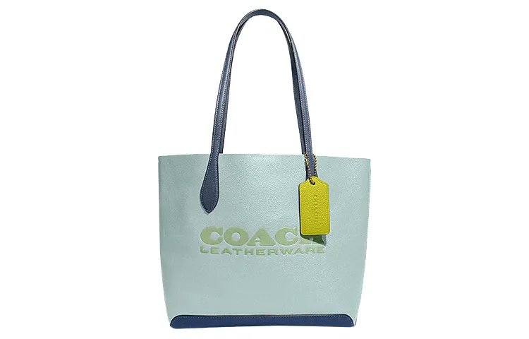 COACH Kia Cow Leather Tote Bag, Shopping Bag, Handbag, Shoulder Bag Women's Lake Water Blue & Multicolor