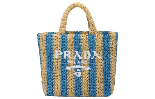 PRADA Raffia Fiber Wicker Tote Bag, Shopping Bag, Handbag Small Women's