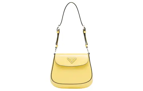 PRADA Cleo Shiny Leather Crossbody Bag, Shoulder Bag Women's Yellow