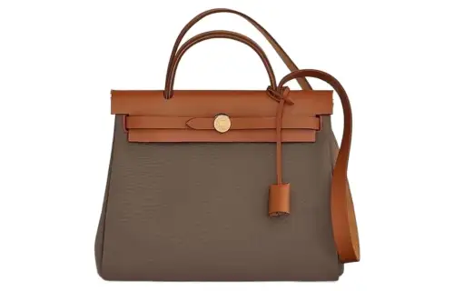 HERMES Herbag Zip Officier Canvas With Hunter Cow Leather Shoulder Bag, Crossbody Bag, Handbag 31 Unisex