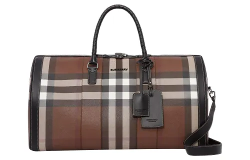 Burberry Thermoplastic Polyurethane With Cotton With Leather Handbag Men's Dark Birch Brown