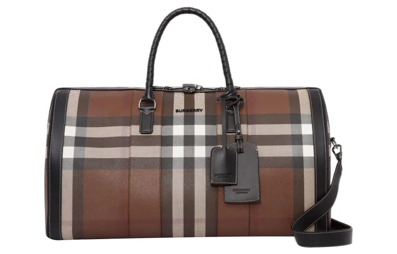 Burberry Thermoplastic Polyurethane With Cotton With Leather Handbag Men's Dark Birch Brown