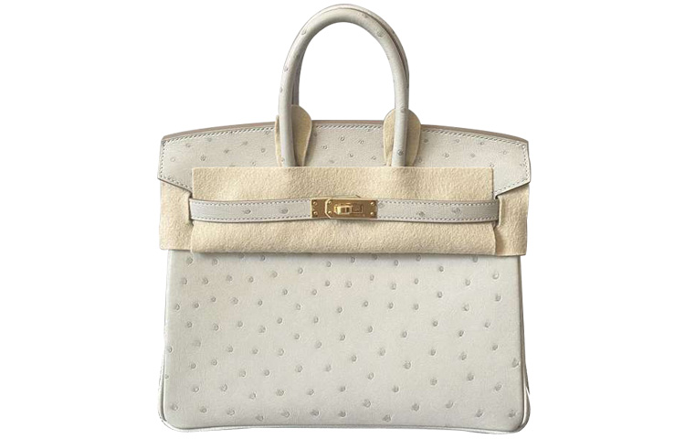 HERMES Birkin Ostrich Leather Handbag Women's 80 Gris Perle Pearl Gray