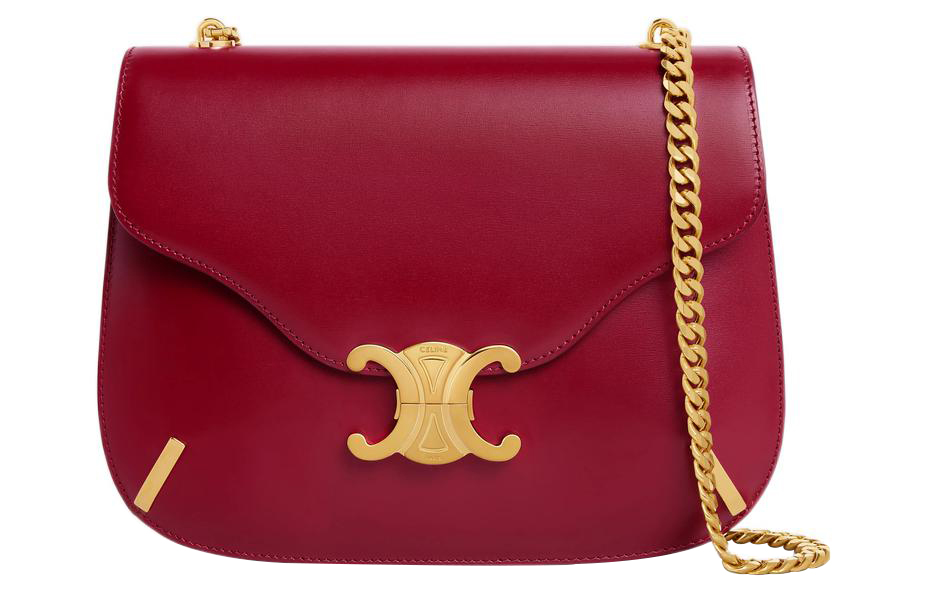 CELINE Triomphe Triumph Gate Satin Calfskin Shoulder Bag, Handbag, Shoulder Bag Women's Burgundy Red