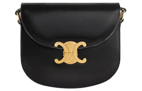 CELINE Triomphe Shiny Cow Leather Crossbody Bag, Shoulder Bag Small Women's Black