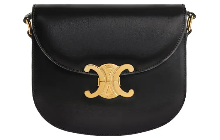 CELINE Triomphe Shiny Cow Leather Crossbody Bag, Shoulder Bag Small Women's Black