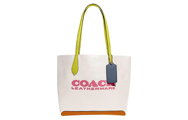 COACH Kia Cow Leather Tote Bag, Shopping Bag, Handbag, Shoulder Bag Women's Chalk Multicolor