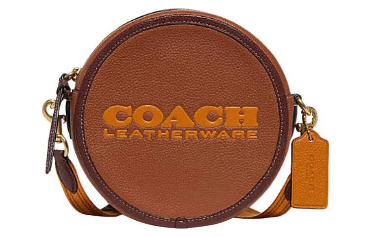 COACH Kia Cow Leather With Leather Round Bag, Shoulder Bag, Crossbody Bag Small Women's Saddles Brown & Multicolor
