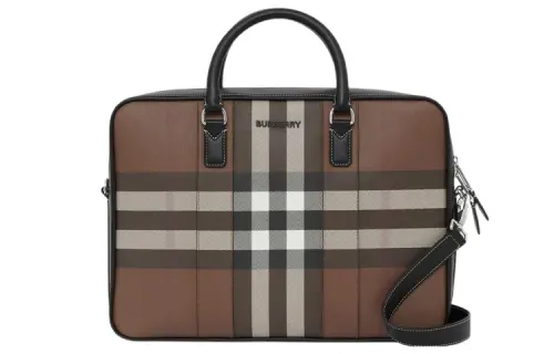 Burberry Plaid With Leather Briefcase, Shoulder Bag, Crossbody Bag, Handbag Regular Men's Dark Birch Brown