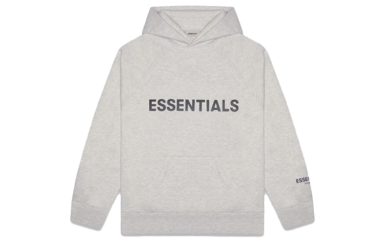 Fear of God Essentials FW20 3D Silicon Applique Pullover Hoodie Light Heather Oatmeal Logo