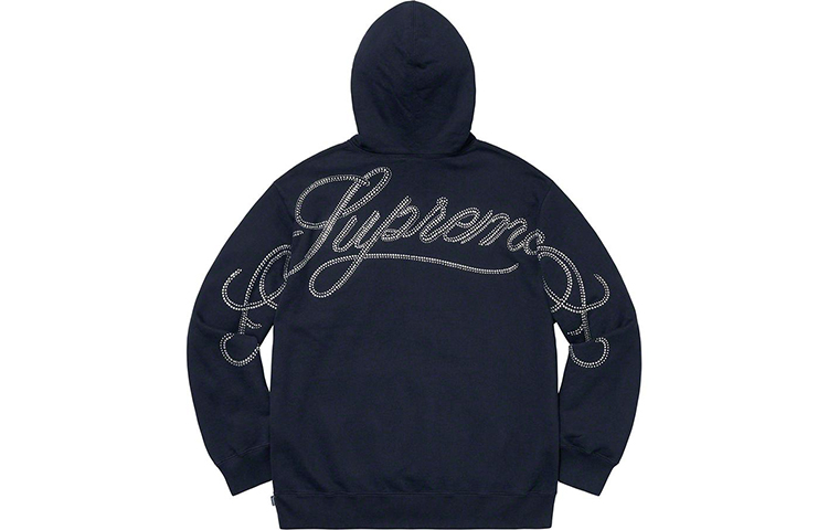 Худи Supreme FW19 Week 12 Rhinestone Script Hooded Sweatshirt Navy (темно-синие) — фото 2
