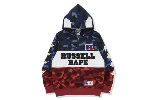 A Bathing Ape x Russell Color Camo Ape half-zip hoodie
