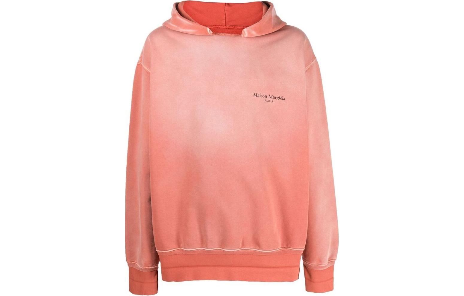 Maison Margiela SS22 washed effect back printed pullover hooded long-sleeved sweatshirt for men, orange