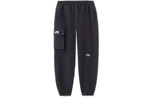 Li Ning Sports Trendy Collection Fleece Lined Thermal Loose Fit Elastic Cuff Knitted Sweatpants Men's Black
