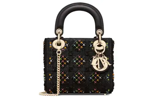DIOR Lady Dior Embroidery Handbag, Shoulder Bag, Crossbody Bag Mini Women's Black