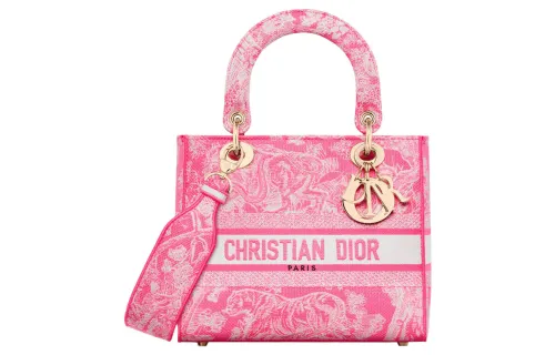 DIOR Embroidery One Shoulder Handbag, Crossbody Bag Medium Women's Neon Pink