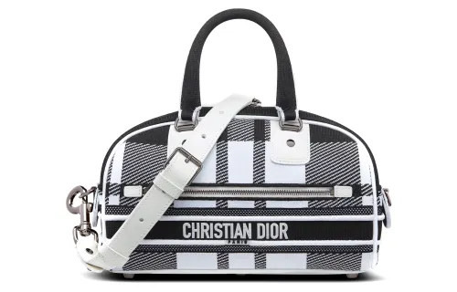 DIOR Fabric, Rubber Bowling Bag, Shoulder Bag, Crossbody Bag, Gym Bag, Travel Bag, Handbag Small Women's Black White
