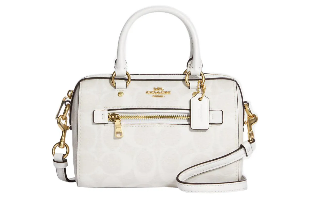 COACH Rowan Coated Canvas With Leather Boston Bag, Shoulder Bag, Crossbody Bag, Handbag Mini Women's