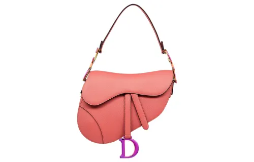 DIOR Saddle Cow Leather Shoulder Bag Women's Candy, Gray Coral Pink