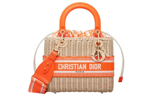 DIOR Lady Dior Wicker Handbag, Shoulder Bag, Crossbody Bag, Handbag Medium Women's Fluorescent Orange