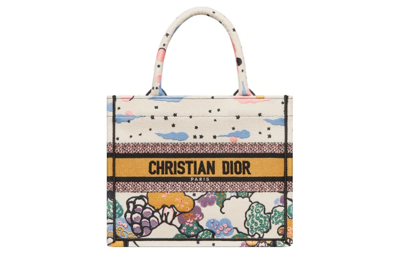DIOR Embroidery Tote Bag, Shopping Bag, Crossbody Bag, One Shoulder Handbag Small Women's Multicolor Beige
