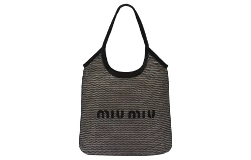 MIU MIU Linen Tote Bag, Shopping Bag, Shoulder Bag, Handbag Women's Black & Tan