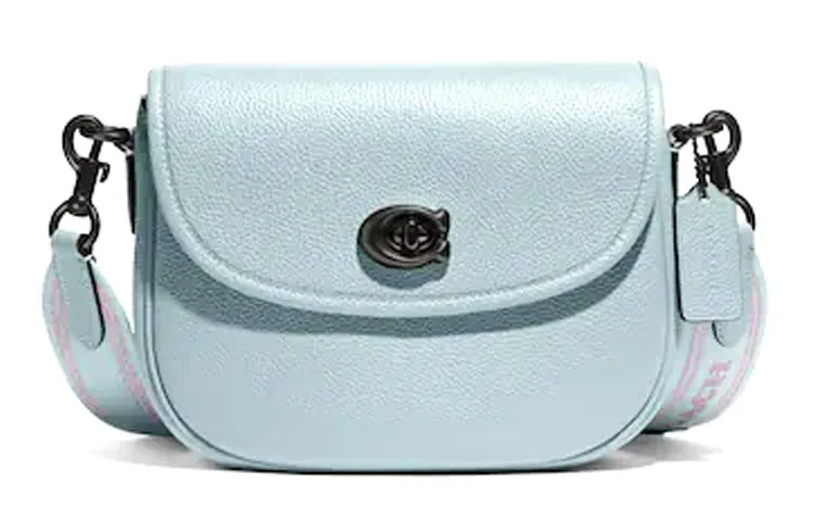 COACH Willow Pebbled Leather Saddle Bag, Shoulder Bag, Crossbody Bag Small Women's Lake Aqua Green