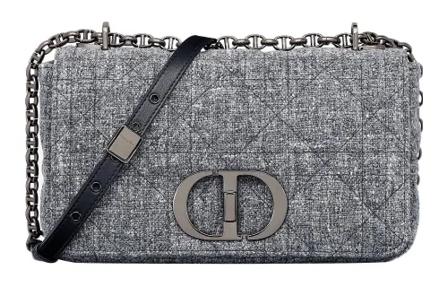 DIOR Caro Linen Handbag, Shoulder Bag, Crossbody Bag Medium Women's Gray
