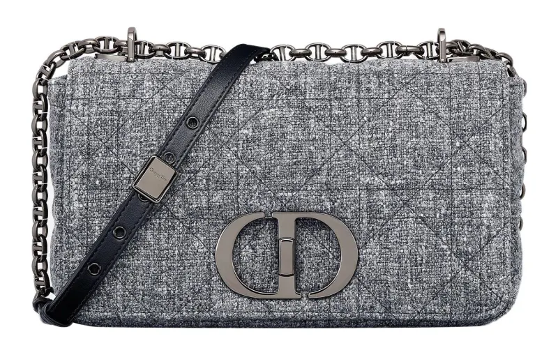 DIOR Caro Linen Handbag, Shoulder Bag, Crossbody Bag Medium Women's Gray