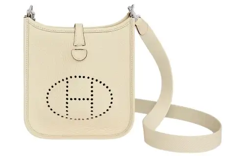 HERMES Evelyne Clemence Bullock Leather Crossbody Bag, Shoulder Bag Women's I2 Nata Cream White