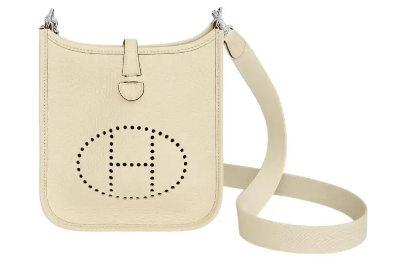 HERMES Evelyne Clemence Bullock Leather Crossbody Bag, Shoulder Bag Women's I2 Nata Cream White