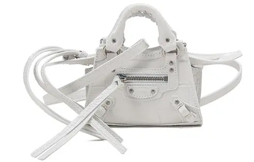 Balenciaga Cow Leather Biker Bag, One Shoulder Handbag Women's White