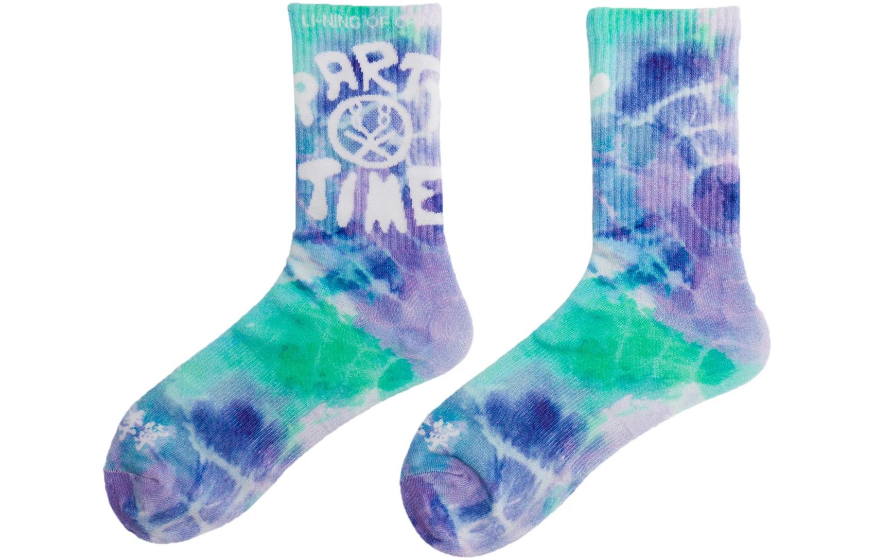 Li Ning Knee High Socks Unisex Blue Purple All Over Print